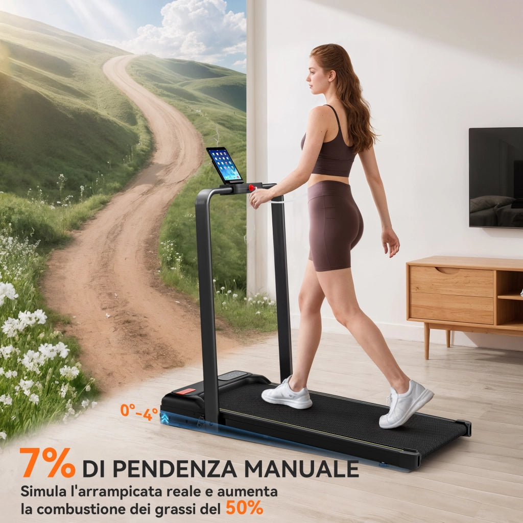 Tapis Roulant Pieghevole con Inclinazione Regolabile Velocità 1-10 km/h Display LED Telaio in Acciaio Nero