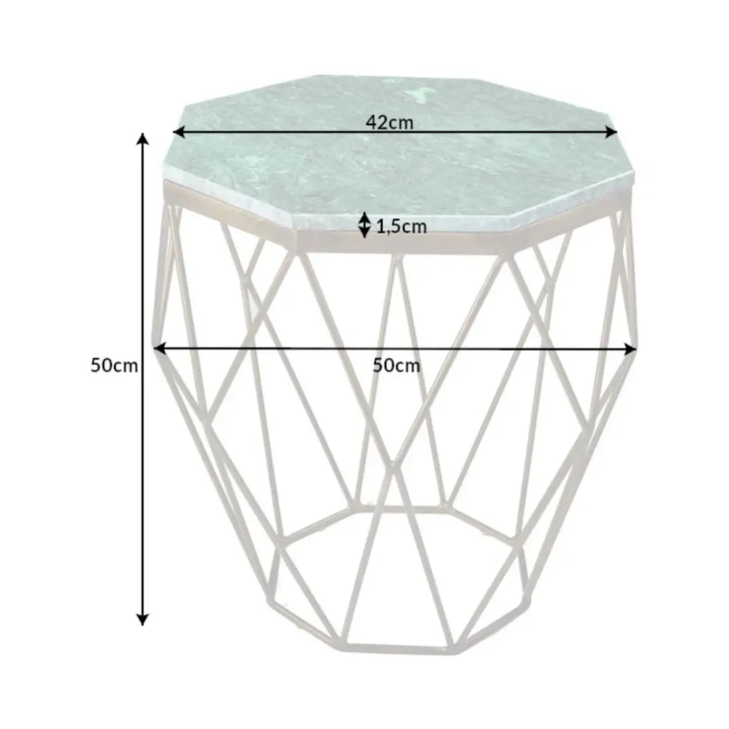 Tavolino basso NEXORA 50 cm in marmo verde e metallo dorato design geometrico