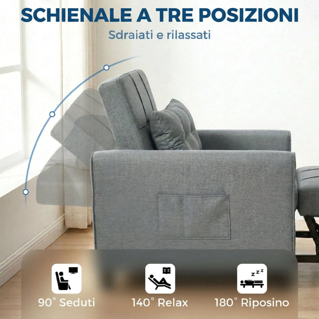 Divano Letto Pieghevole con Schienale Regolabile ¨C zephmum ¨C Grigio