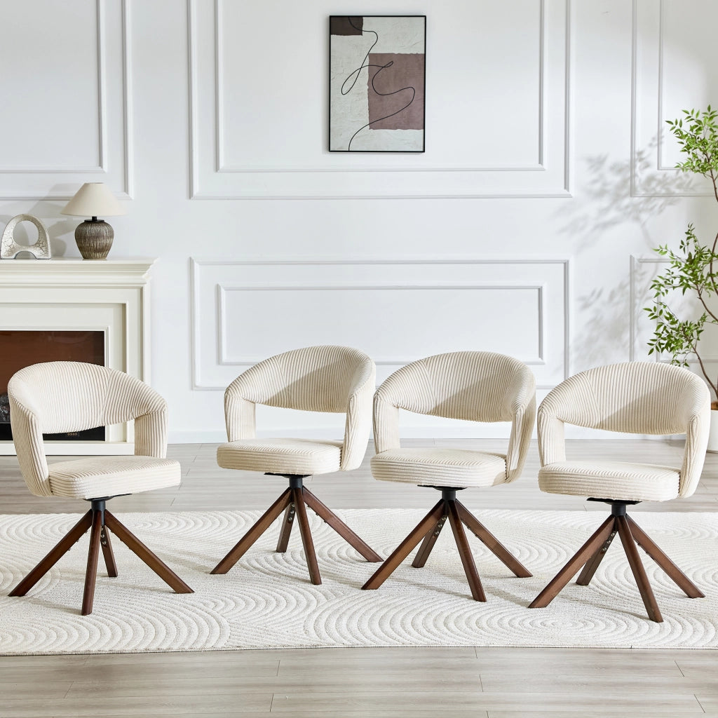 Sedie da Pranzo Girevoli Retro Set 2 ¨C MINIMAL ¨C Crema, Gambe in Legno Massello Noce