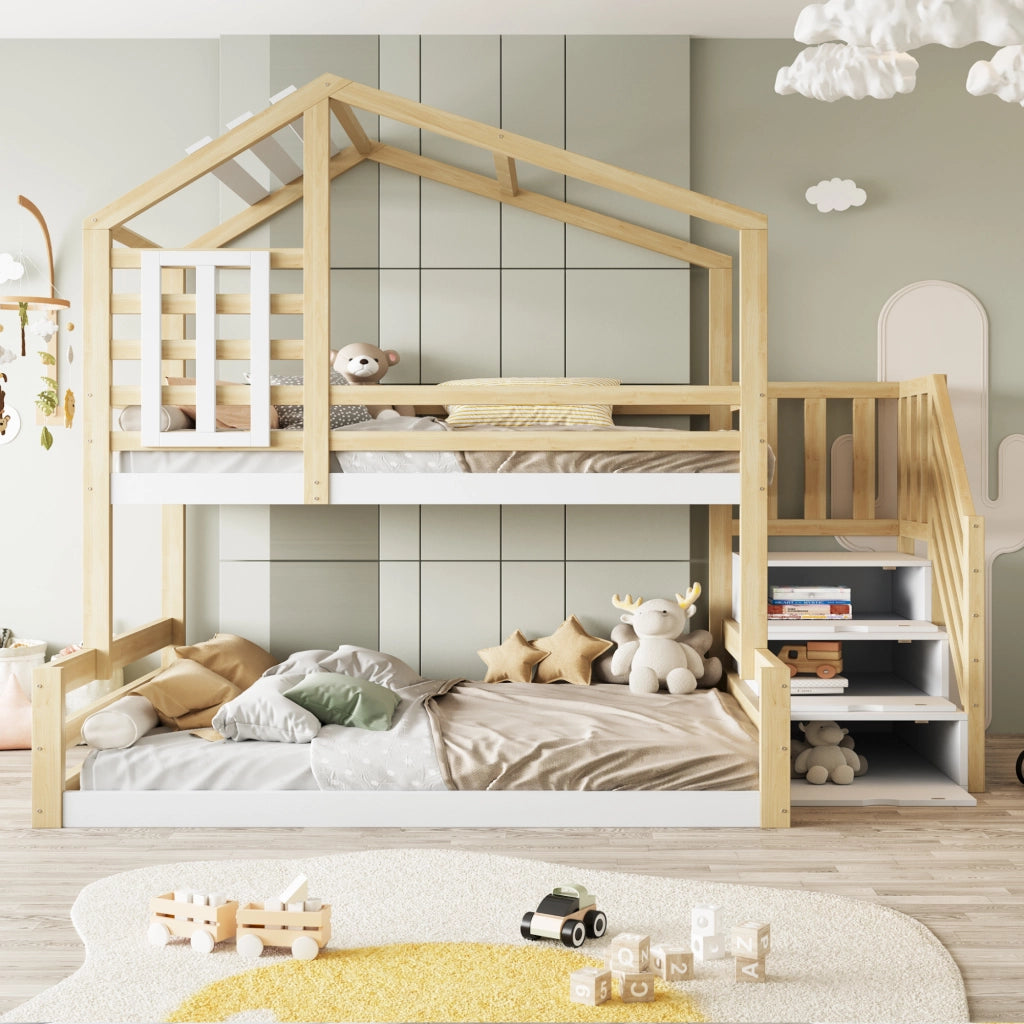 Letto a castello con finestra in pino 90x200 cm