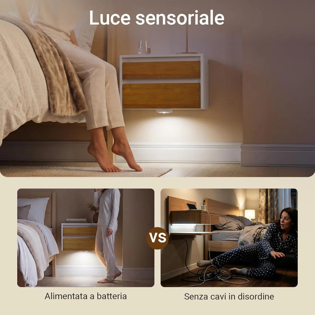 Comodino camera da letto sospeso con lampada a sensore di movimento rimovibile e 2 cassetti, Comodino da parete per camera da letto e ingresso, 40x29.8x25.6cm, Bianco Naturale, FBT175-E-WN