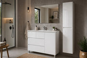 Mobile Bagno VOLUM Già Montato 3 cassetti e porta, lavabo e specchio Bianco lucido 100x45 cm con colonna