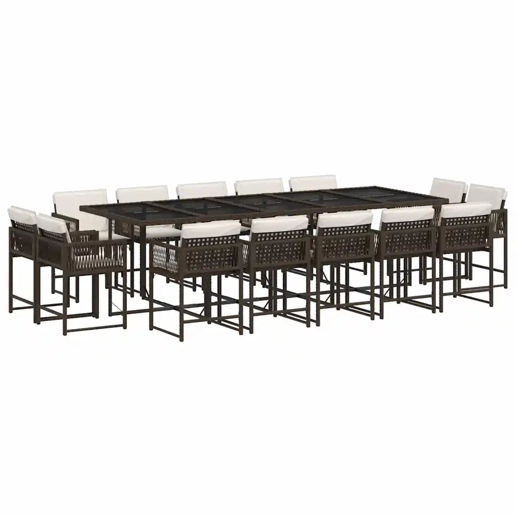 Set da Pranzo da Giardino 15 pz con Cuscini Marrone Polyrattan 3211593