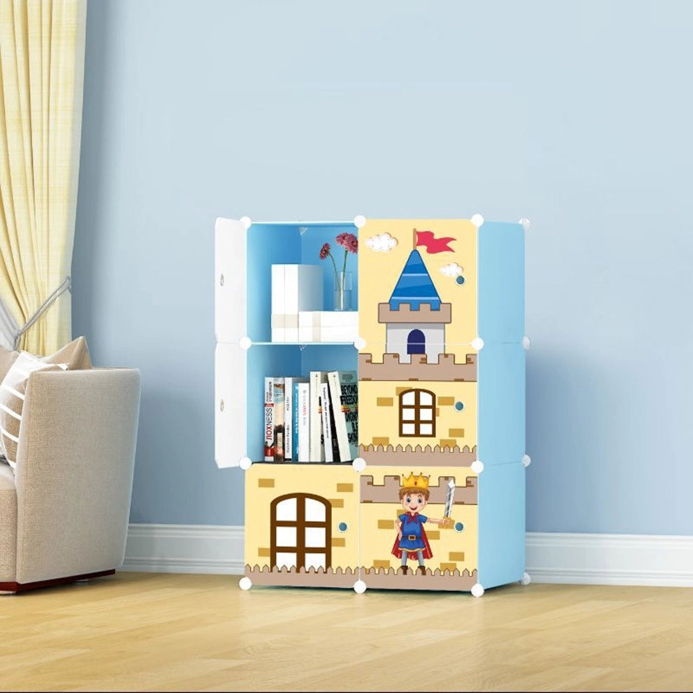 Trade Shop - Armadio Modulare Per Bambini Multiuso Portaoggetti A 6 Scomparti Cubi Con Ante Decorate -