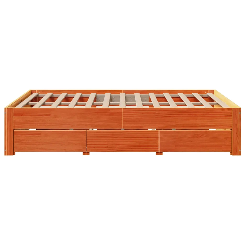 Letto senza Materasso con Cassetti Marrone Cera 150x200 cm Pino 3308803