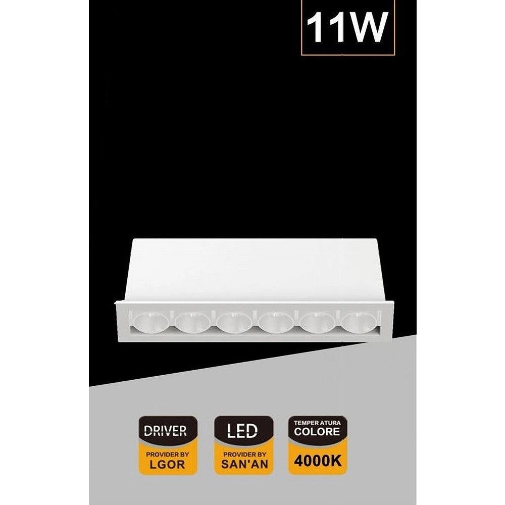 Trade Shop - Faretto Led Rettangolare Da Incasso Bianco 11w Luce Calda Naturale Fredda Xtd-6-b -