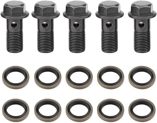 Set di attacchi per freno a banjo 5 pezzi - Fittingen - Remklauw - Cilindro di freno principale - M10 x 1.25mm/M10 x 1.0mm - Acciaio inox di alta qualità - Frenaturatura