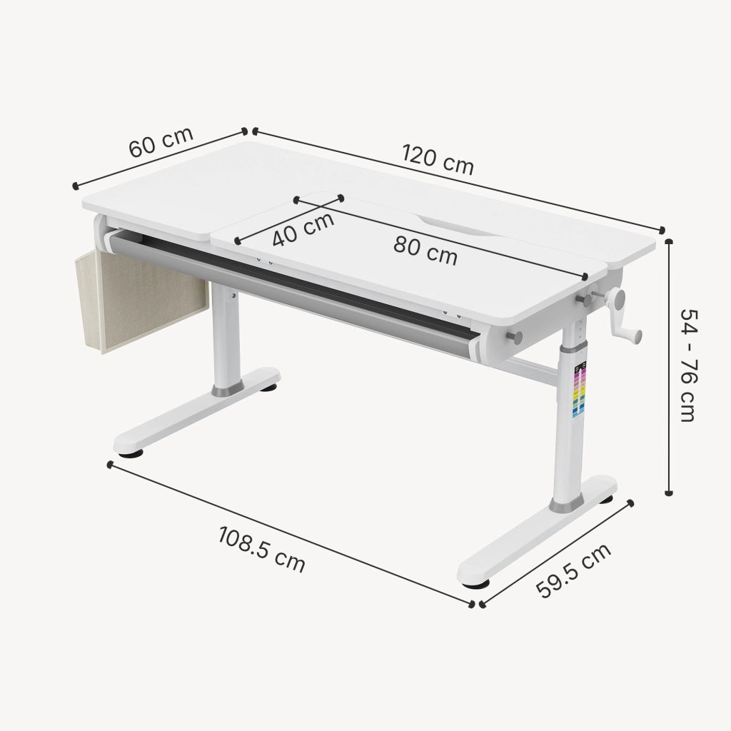 Scrivania Kuosa per Cameretta Regolabile in Altezza con Piano 120 x 60 cm e Cassetto - Grigio/Bianco [en.casa]