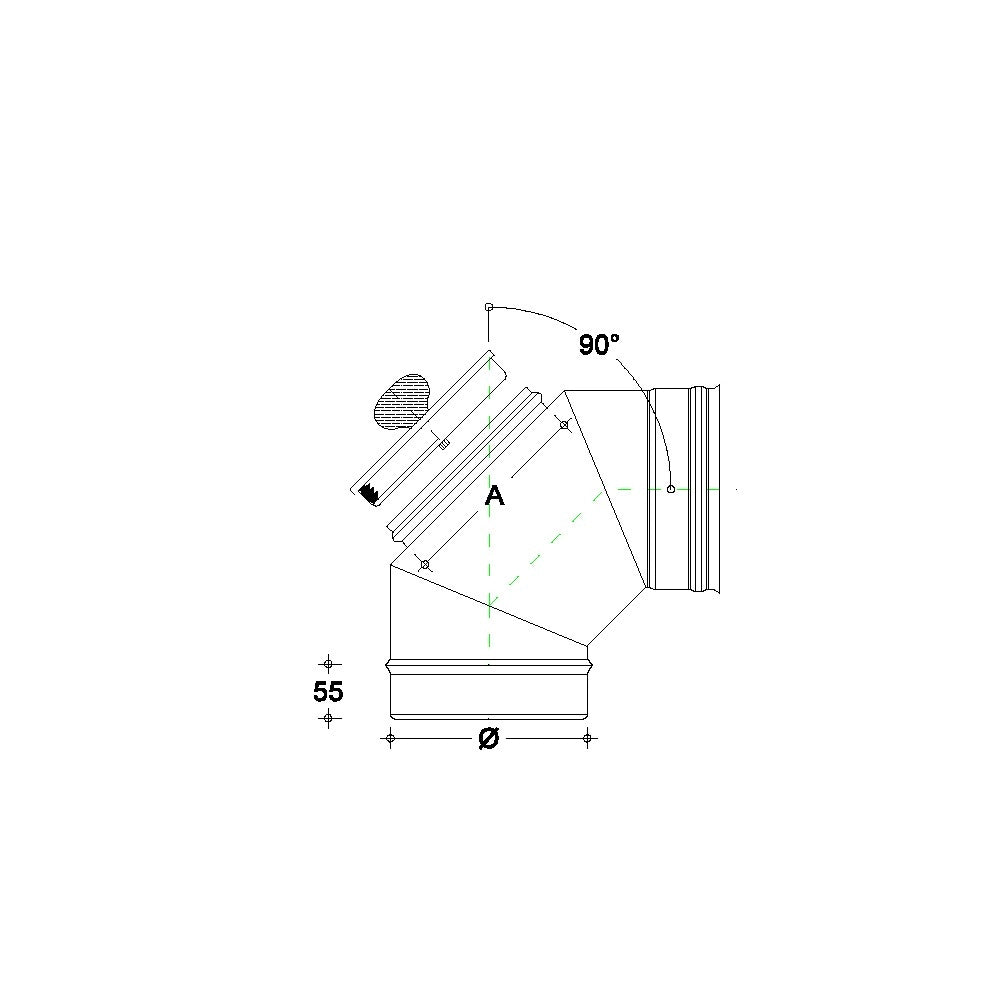 Curva da 300mm gomito mf con ispezione a tappo da in acciaio inox aisi 304