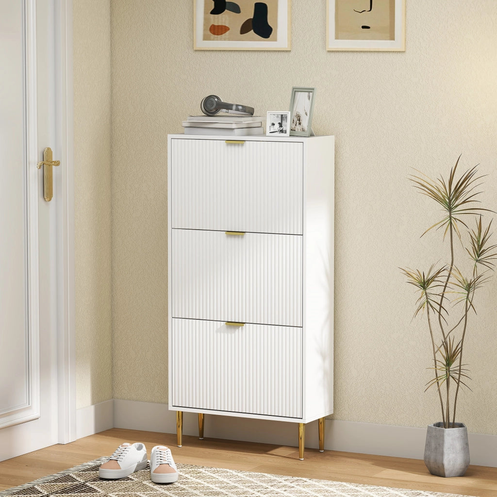 Armadio Scarpe con Ante e 3 Cassetti ¨C Zephmum ¨C Bianco 60x24x122,5 cm