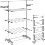 Droogtoren RVS a 3 livelli con 3 piani - 3 Livelli - Telaio in Acciaio Inox - 30 kg di Capacità - 23 Metri di Lunghezza - Droogrek in Acciaio Inox - Verstelbare Droogtoren