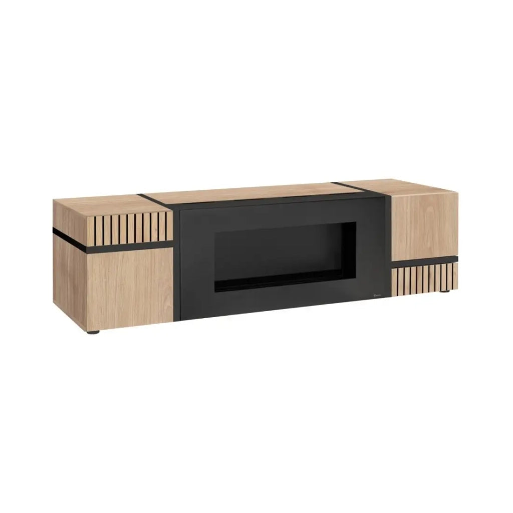 Mobile TV CRISS con camino a bioetanolo - 2 porte - L150 cm - Rovere chiaro e nero
