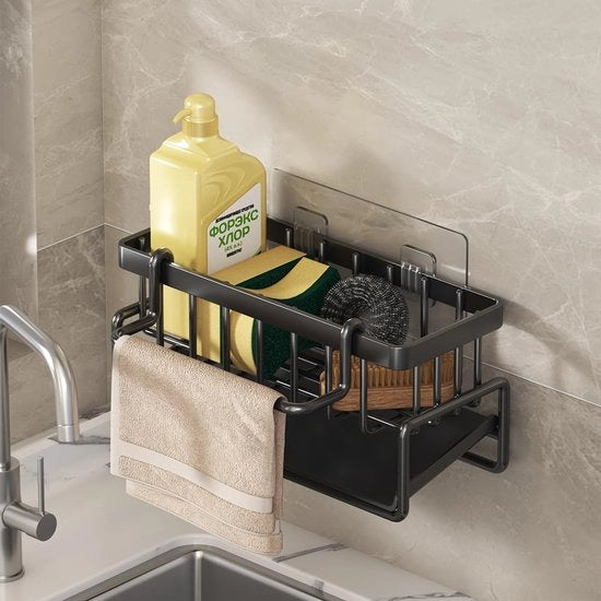 Cassetta per piatti da appendere alla parete per la cucina - Multifunzionale mobile per lavastoviglie con vasca di raccolta - Nero