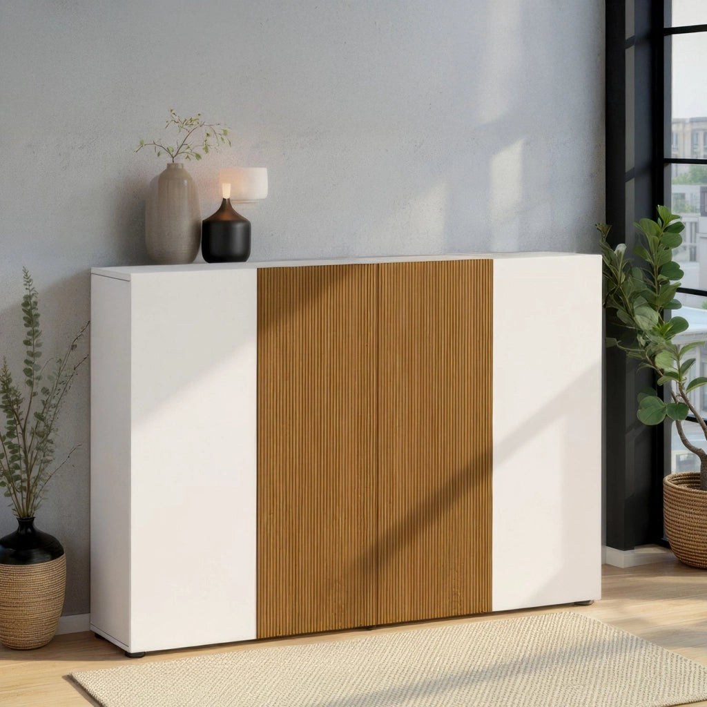 Mobile Portascarpe Palasio, Scarpiera 40 Paia Made in Italy, 160x34x115h cm Bianco Lucido