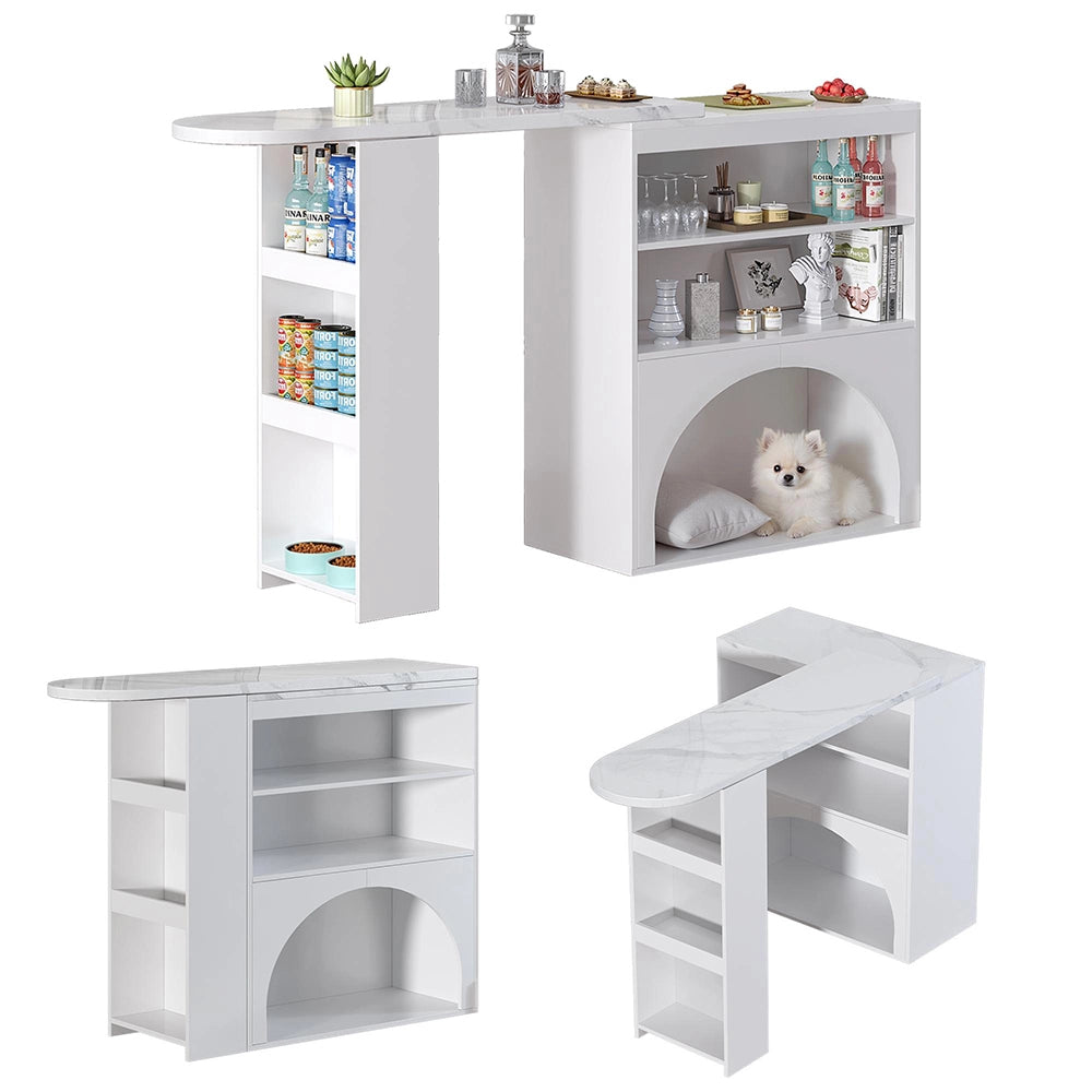 Tavolo bar estensibile - Xylo - piano marmorizzato bianco 120(+80)x40x100cm