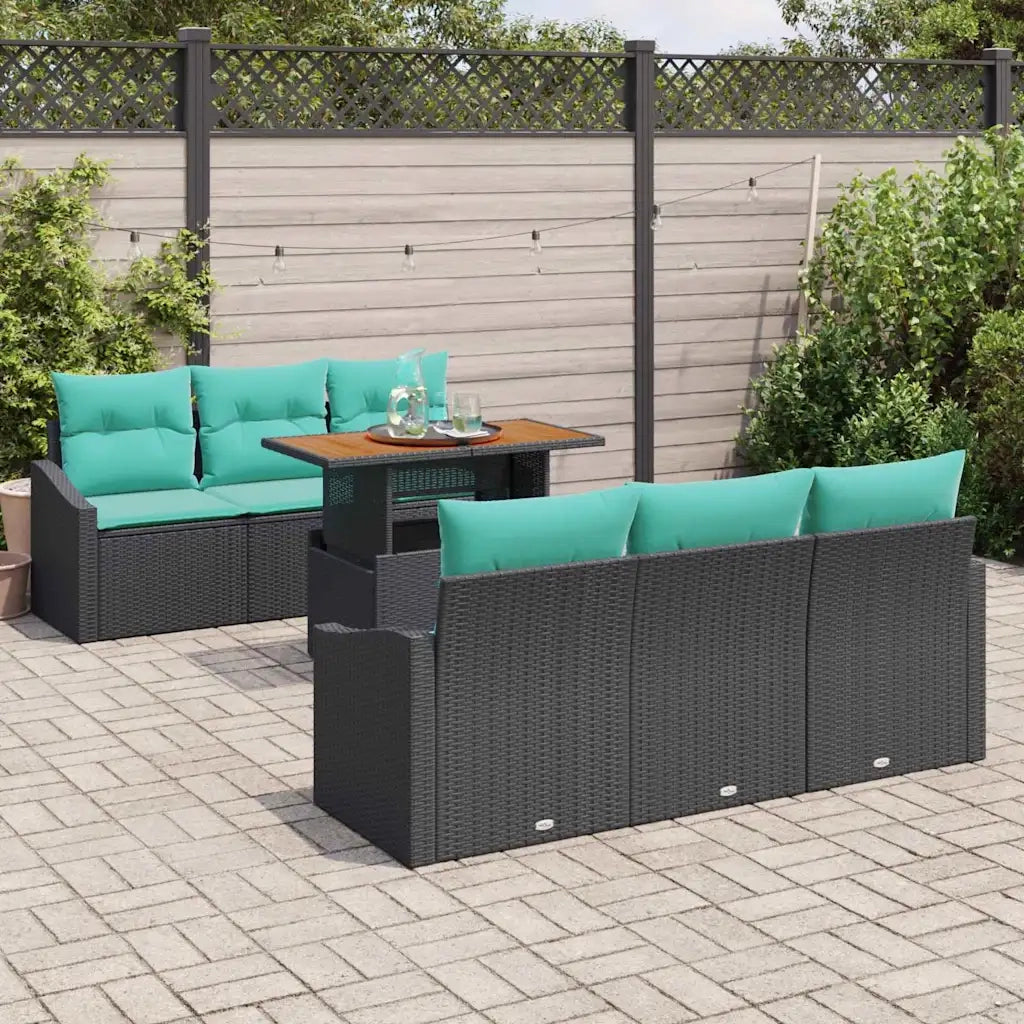 Set da Pranzo per Giardino con cuscino 7 pcs Nero e Verde acqua