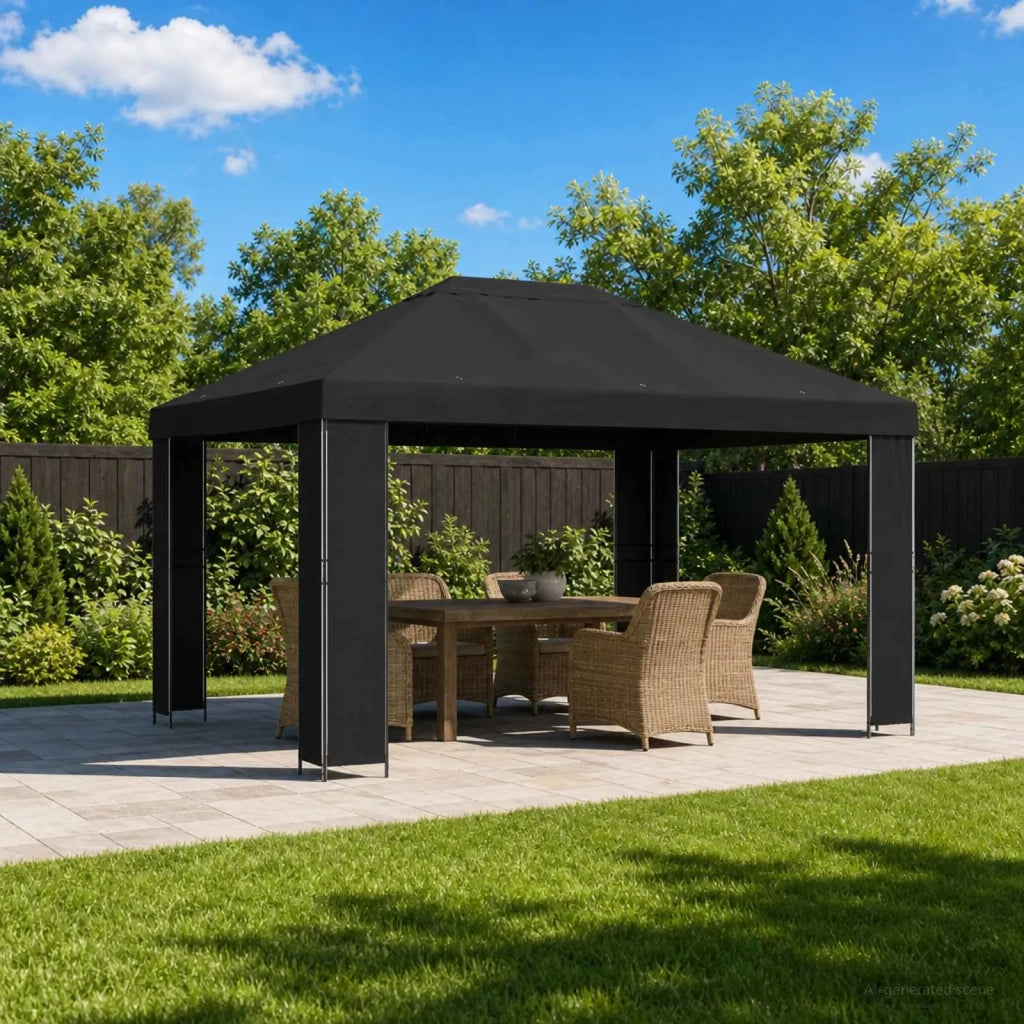 Gazebo | Pergolato 4 ¡Á 3 m Nero Poliestere e Acciaio 190 gsm