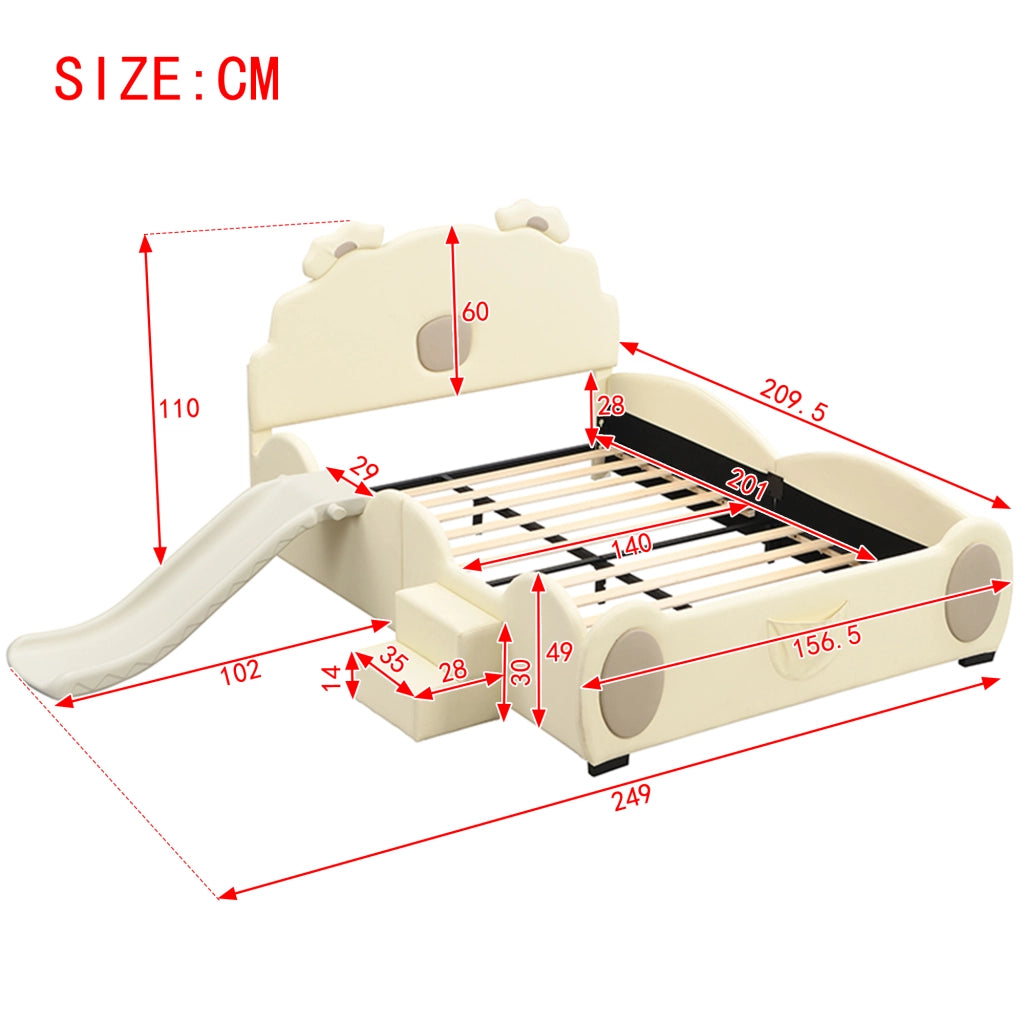 LETTO per bambini 140x200 cm PU Beige con scivolo e scala