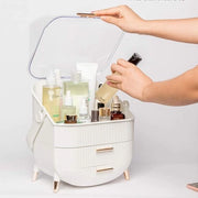 Organizzatore di trucco portatile, con coperchio ermetico, beauty-organizer con 2 cassetti per la scrivania da toeletta, camera da letto, bagno, bianco