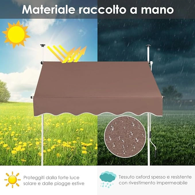 Tenda da Sole per Esterno, Tenda da Sole a Morsetto per Balcone con Struttura Telescopica e Tessuto Resistene ai Raggi Solari, Regolabile in Altezza e in Angolazione (150 cm,Marrone)
