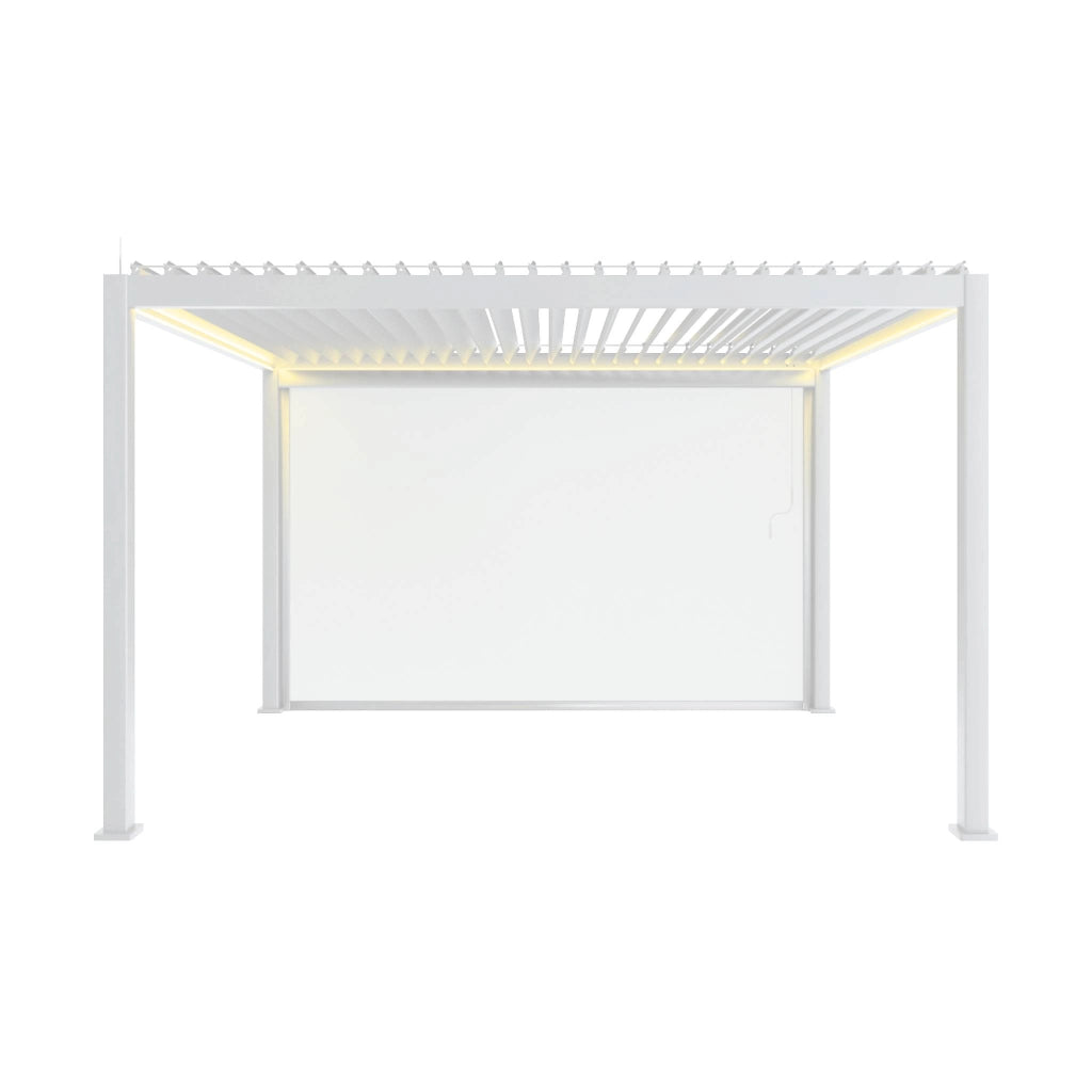 Pergola 3x4m elettrica in alluminio led + tenda 4m, bianco