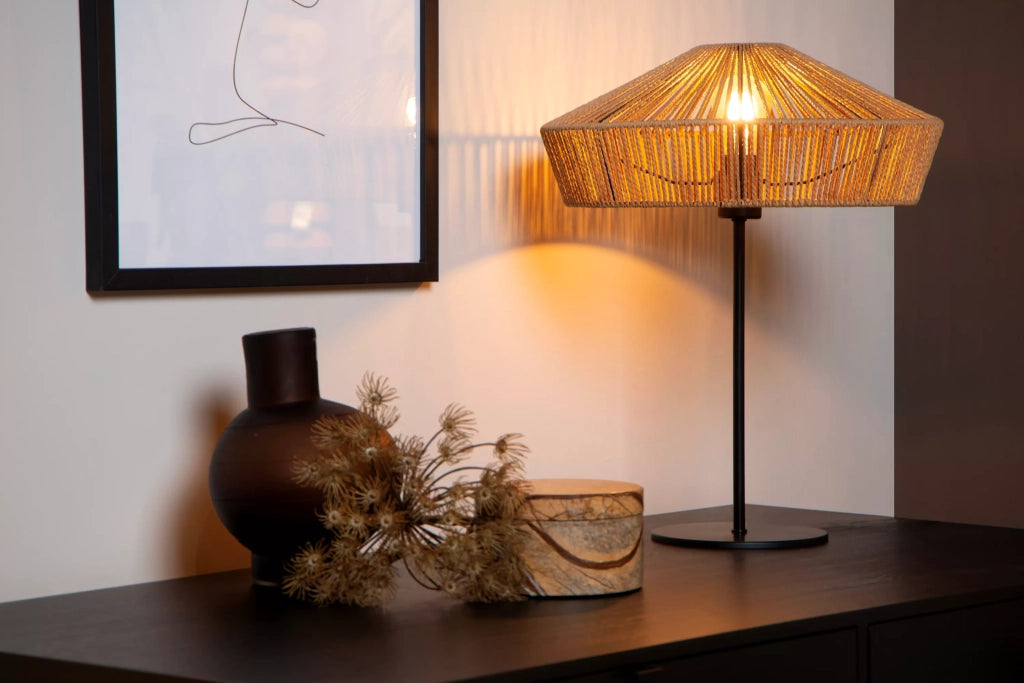 Lampada da tavolo Yunkai Lucide E27 rattan nero marrone