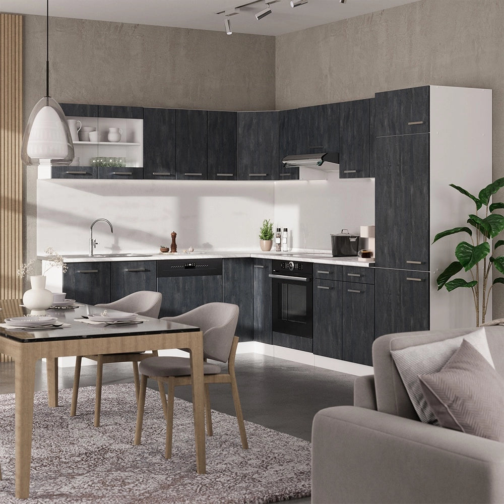 Cucina angolare completa R-Line Calce nera/Bianco 287 x 227 cm PL Rovere Vicco