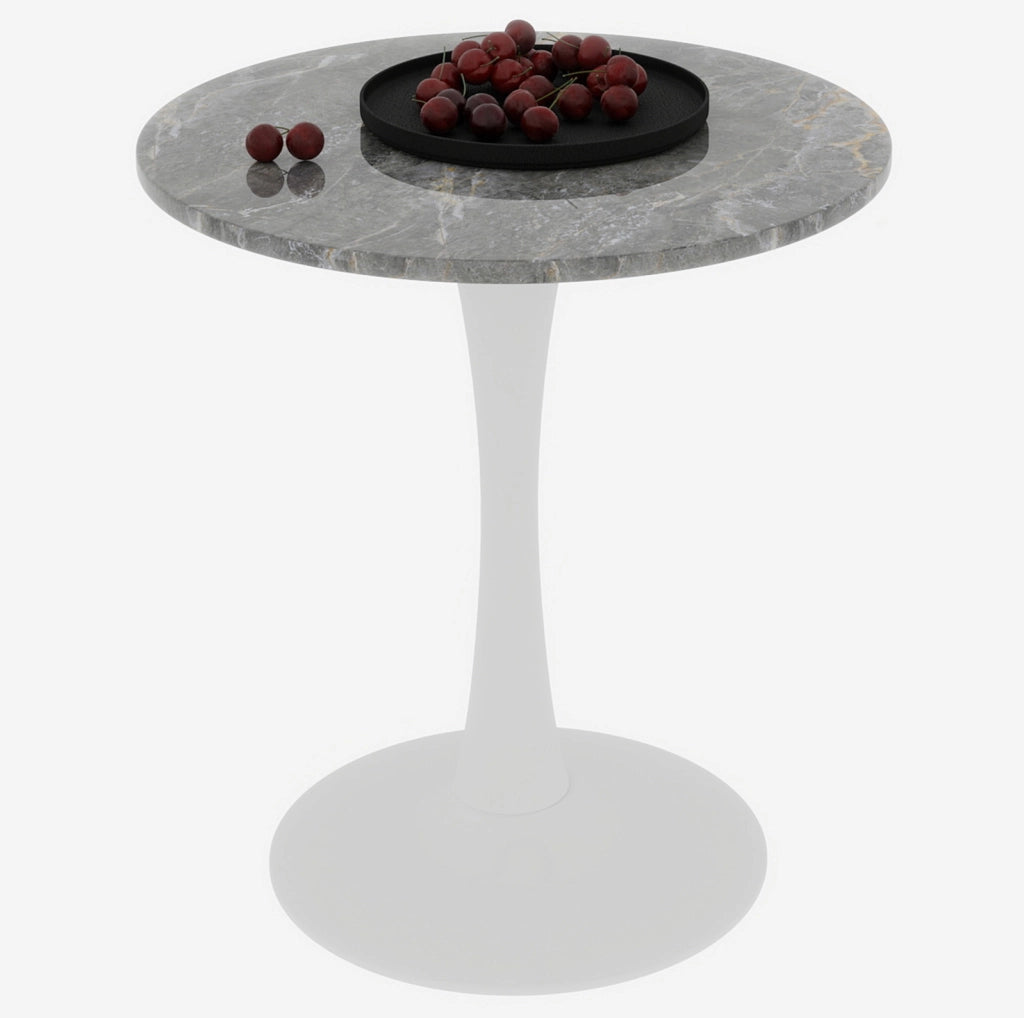 Tavolino rotondo in marmo artificiale 77;5 cm; bianco antico e grigio
