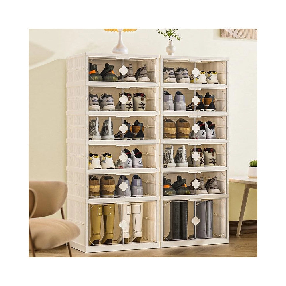 Trade Shop - Scarpiera Pieghevole Impilabile A 6 Ripiani Antipolvere Traspirante 120x37x51cm -