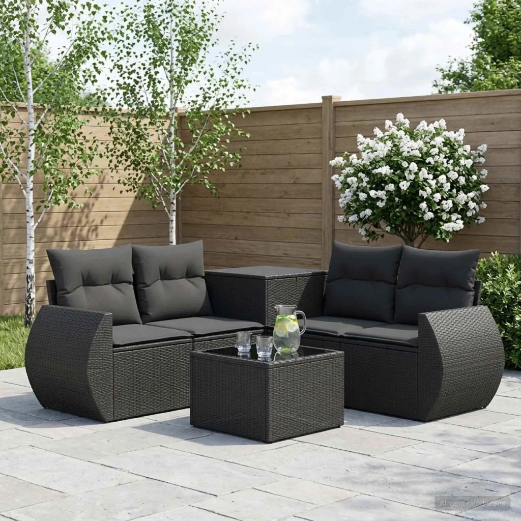 Set di divani 6 pz Nero Rattan sintetico e Acciaio 3447496
