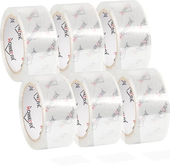 Tape per imballaggio - 6 rotoli - 66m lungo 50mm largo - trasparente - adesione forte - per imballaggio spedizione e traslochi