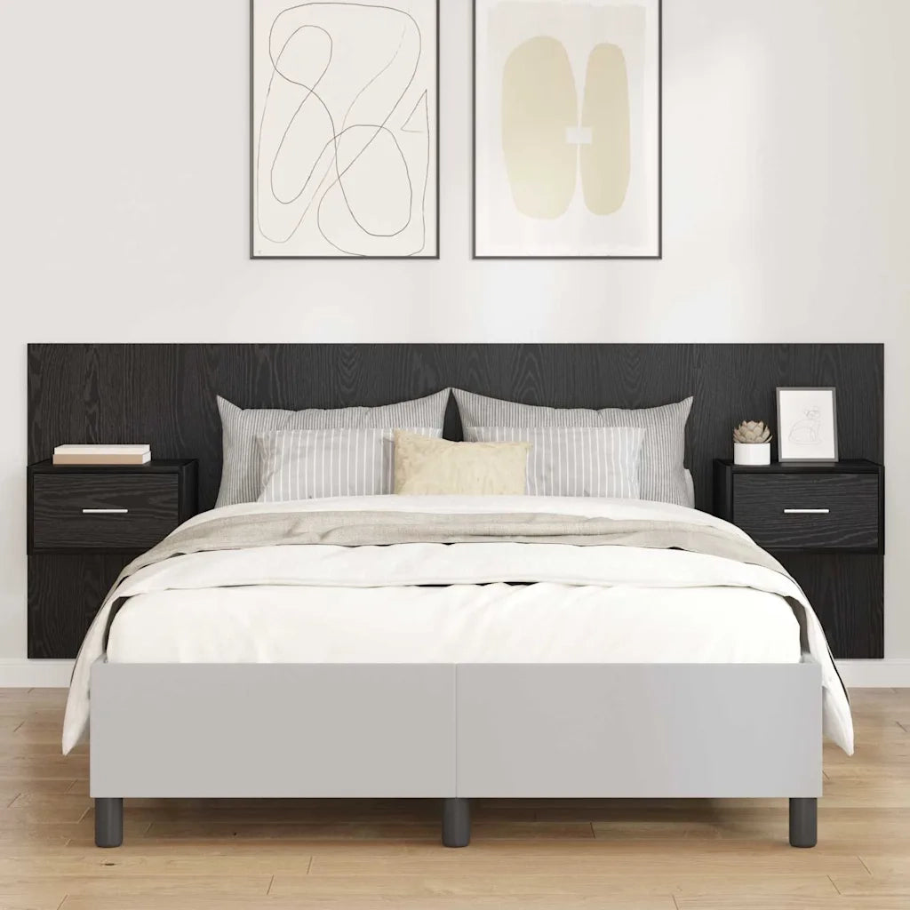 Testata con Comodino 3 pcs Rovere Nero Legno multistrato 3416091