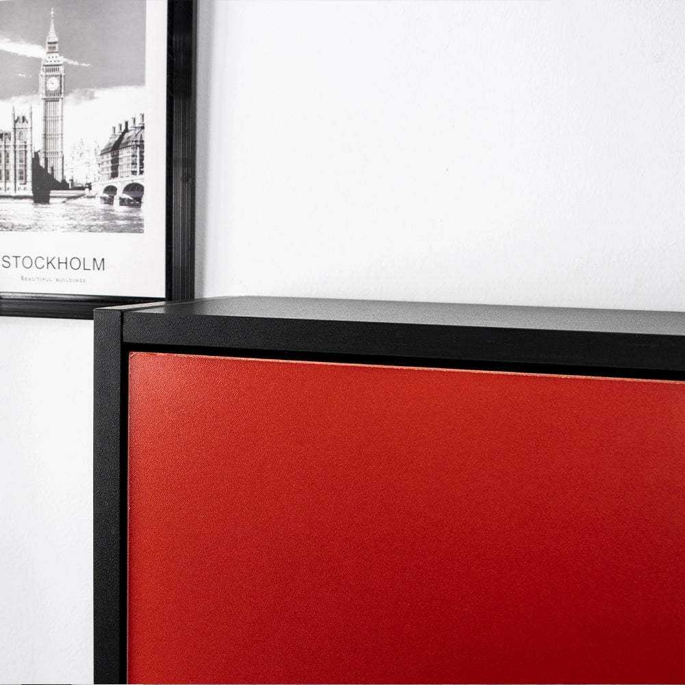 Scarpiera 4 Ante Ripiani Doppia Profondità Porta Scarpe Rosso e Nero 63x24x150cm