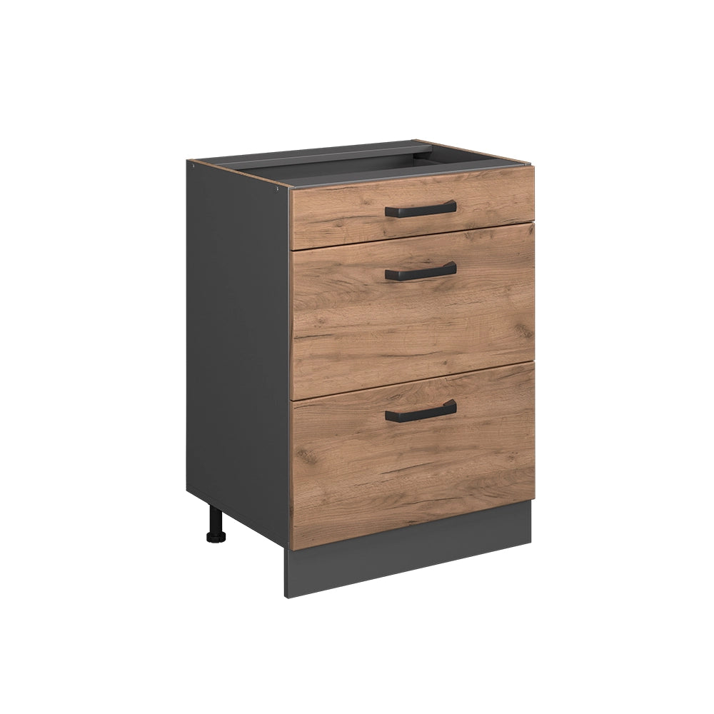 Vicco Mobiletto base per cucina Quercia dorata 60 cm con cassetti, senza piano di lavoro