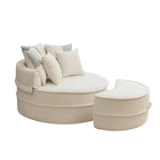 Poltrona con poggiapiedi rotonda con 5 cuscini e seduta profonda sfoderabile in chenille - beige
