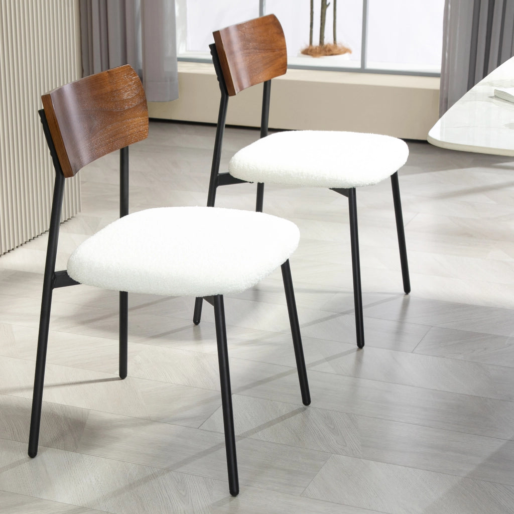 Set 2 Sedie da Pranzo con Schienale Curvo e Rivestimento Bouclette ¨C Zephmum ¨C Colore Crema