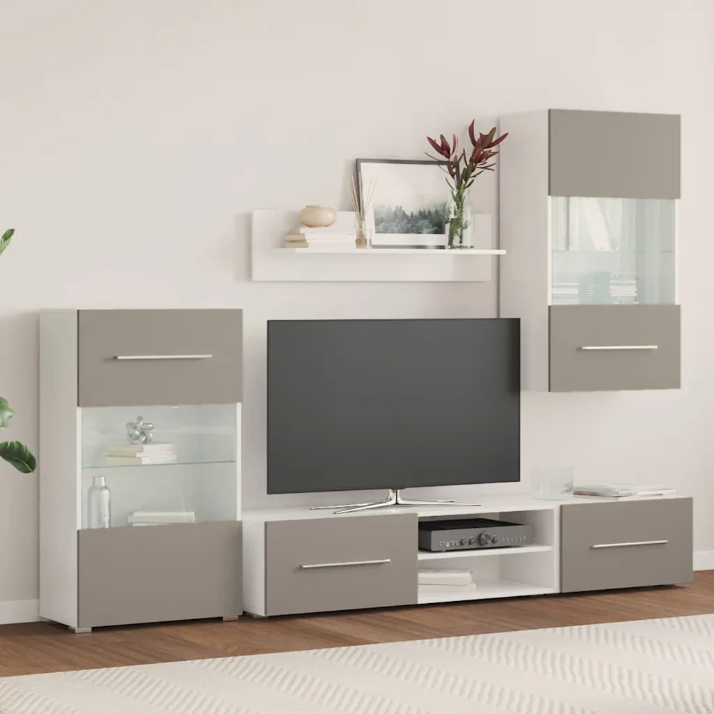 Mobile TV 5 pz | Armadietto TV | Mobile Porta TV con Illuminazione a LED Grigio Pietra Truciolato