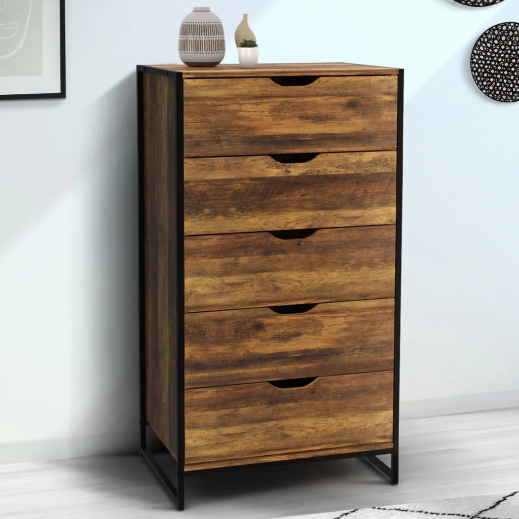 IDMarket - Cómoda HAWKINS de 5 cajones y 60 cm de diseño industrial