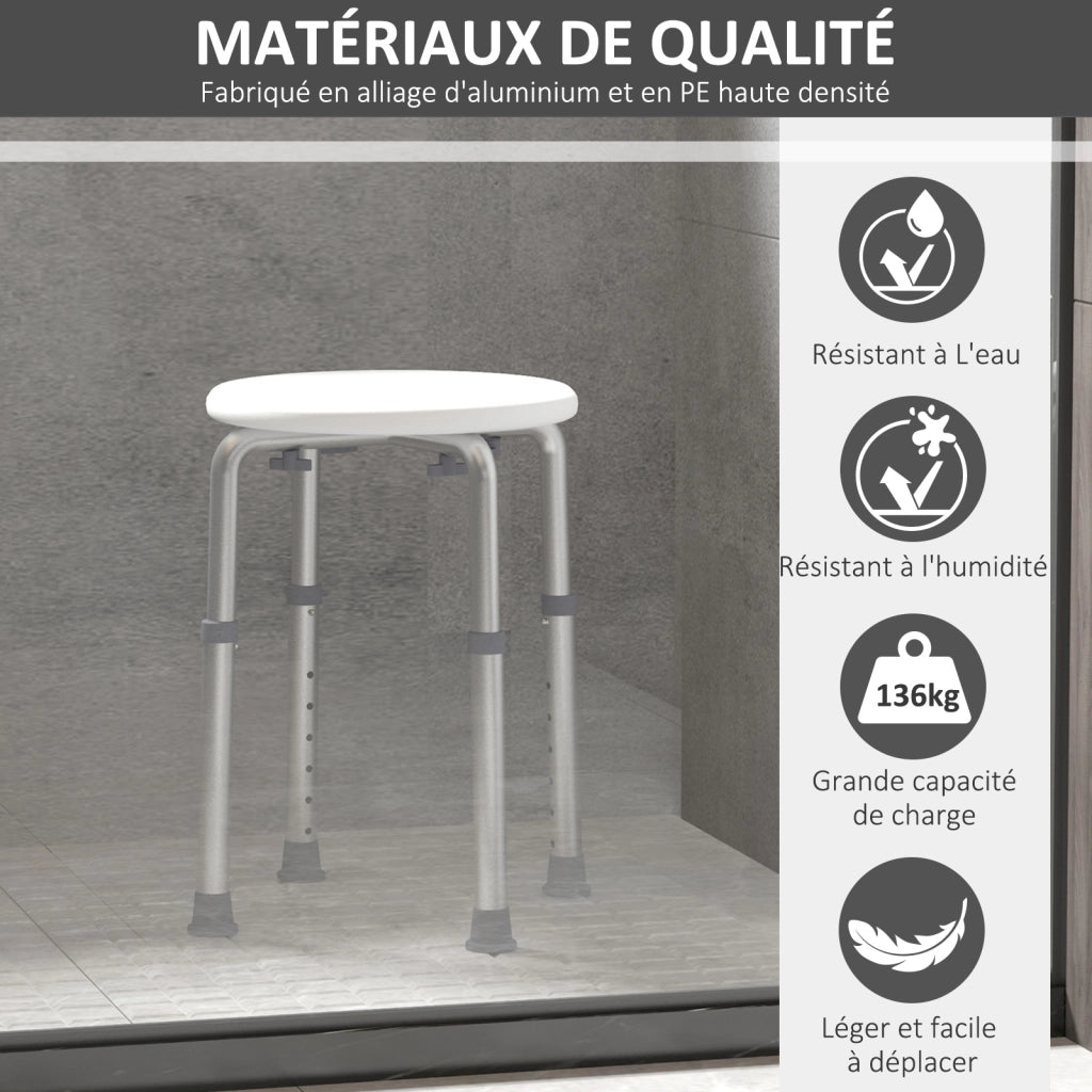 Sgabello da Doccia regolabile in Altezza ¨C Zephmum ¨C Bianco HDPE Antiscivolo