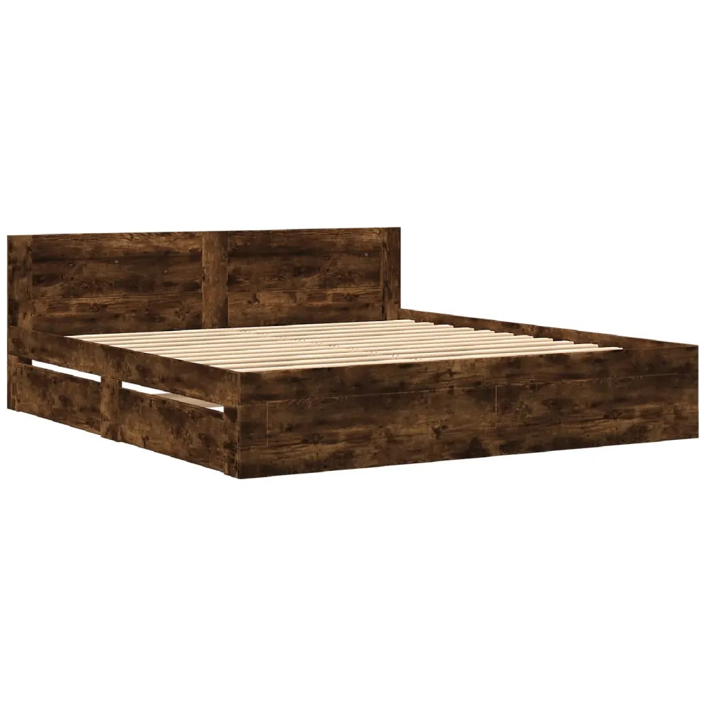Giroletto con Testiera-Struttura Letto con testiera Rovere Fumo 180x200 cm Legno Multistrato