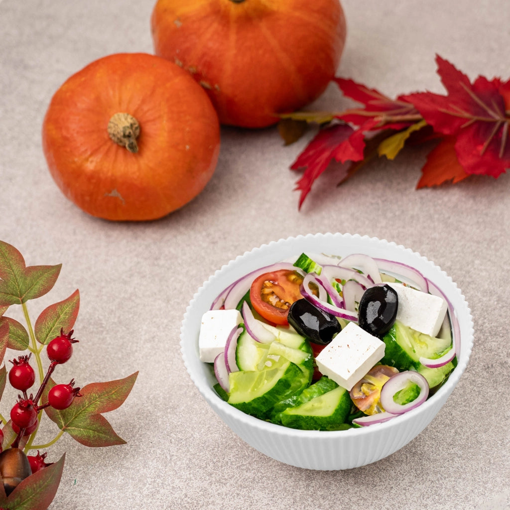 Set di 3 ciotole da insalata KADAX in vetro da 15 cm per zuppe e snack, bianche, scanalate.