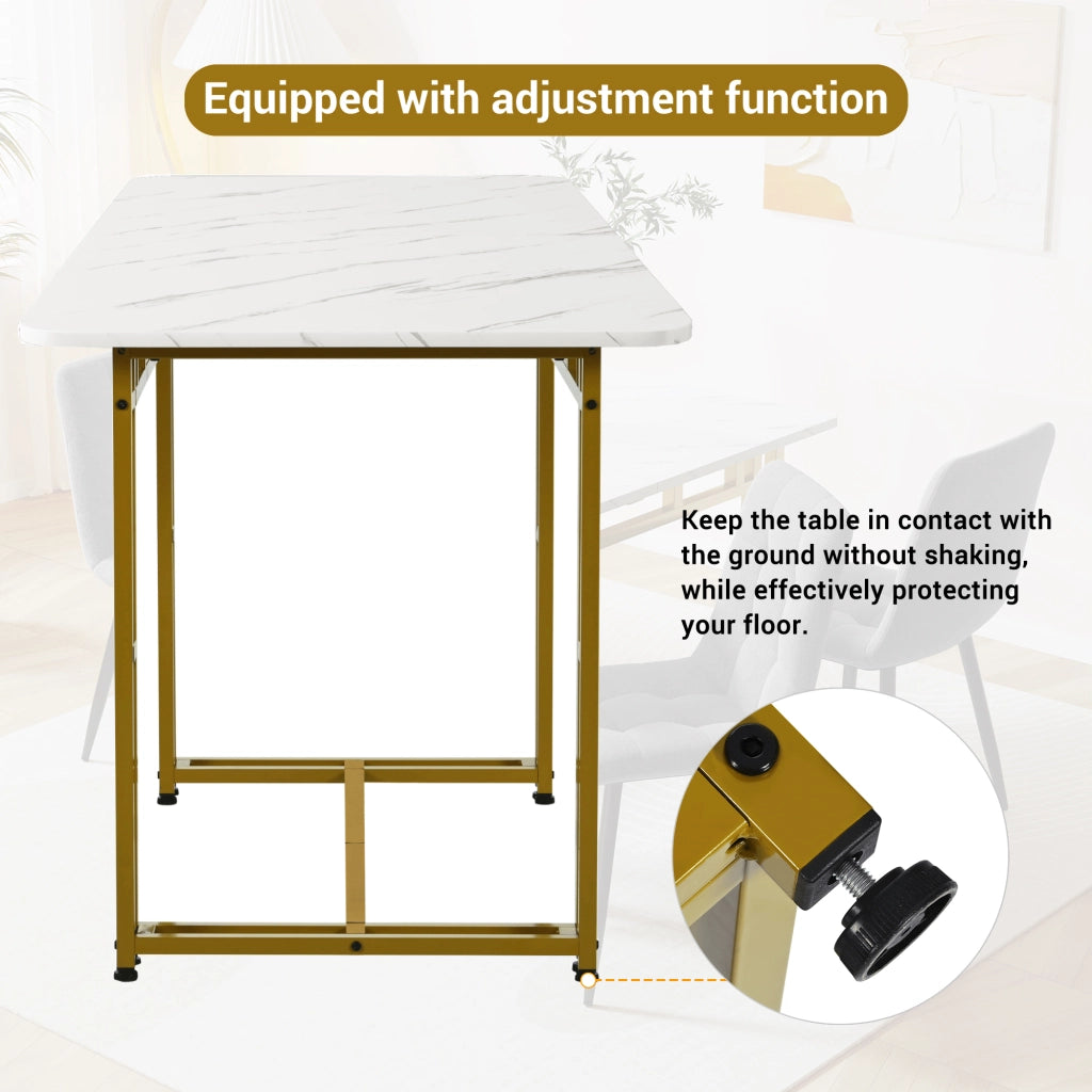 Tavolo da pranzo con 4 sedie, piano in MDF e gambe in metallo dorato, per cucina e soggiorno, grigio, 120 × 70 cm