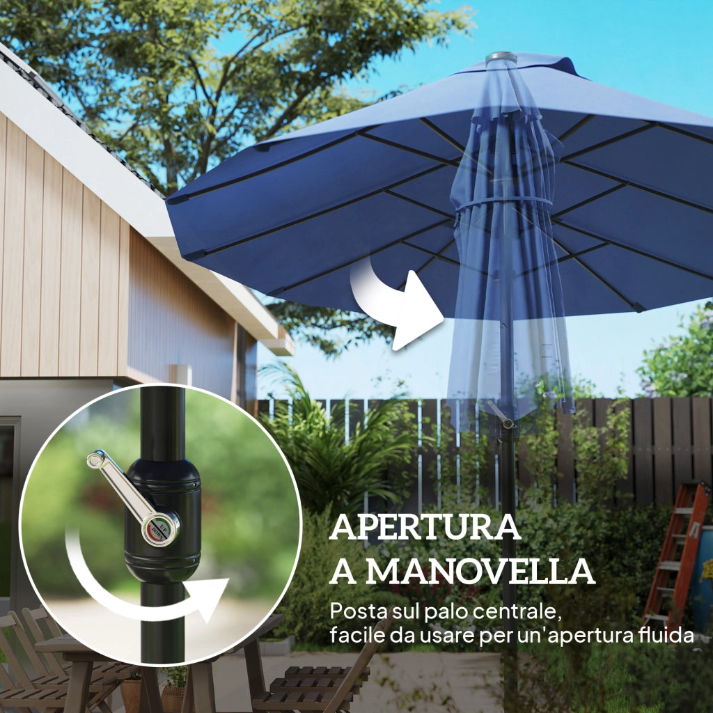 Ombrellone da Giardino Doppio con Apertura a Manovella ¨C zephmum ¨C Acciaio e Poliestere, 460x270x240 cm, Blu