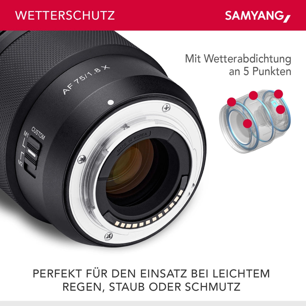 AF Obiettivo per ritratti 75 mm, adatto a fotocamere Fujifilm X, intensità luminosa F1,8, Custom Switch, per fotografia ritrattistica