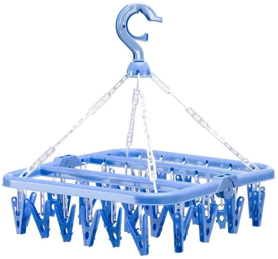 Droger per Bambini, Raccogliabiancheria, Asciugacapelli Pieghevole con 32 ​​Fermo, Cappuccio per Bambini, Appoggio per Intimo, Calze, Slip (Blu)