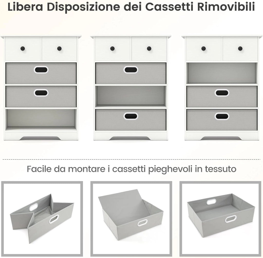 Comodino Camera da Letto 58 x 42 x 75 cm, Cassettiera Salvaspazio con 4 Cassetti e Ripiano Aperto, Tavolino Moderno da Letto per Soggiorno e Ingresso