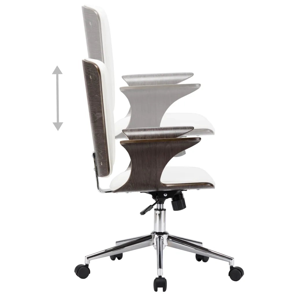 Sedia da Ufficio Girevole Bianca in Similpelle e Legno Curvato 283133