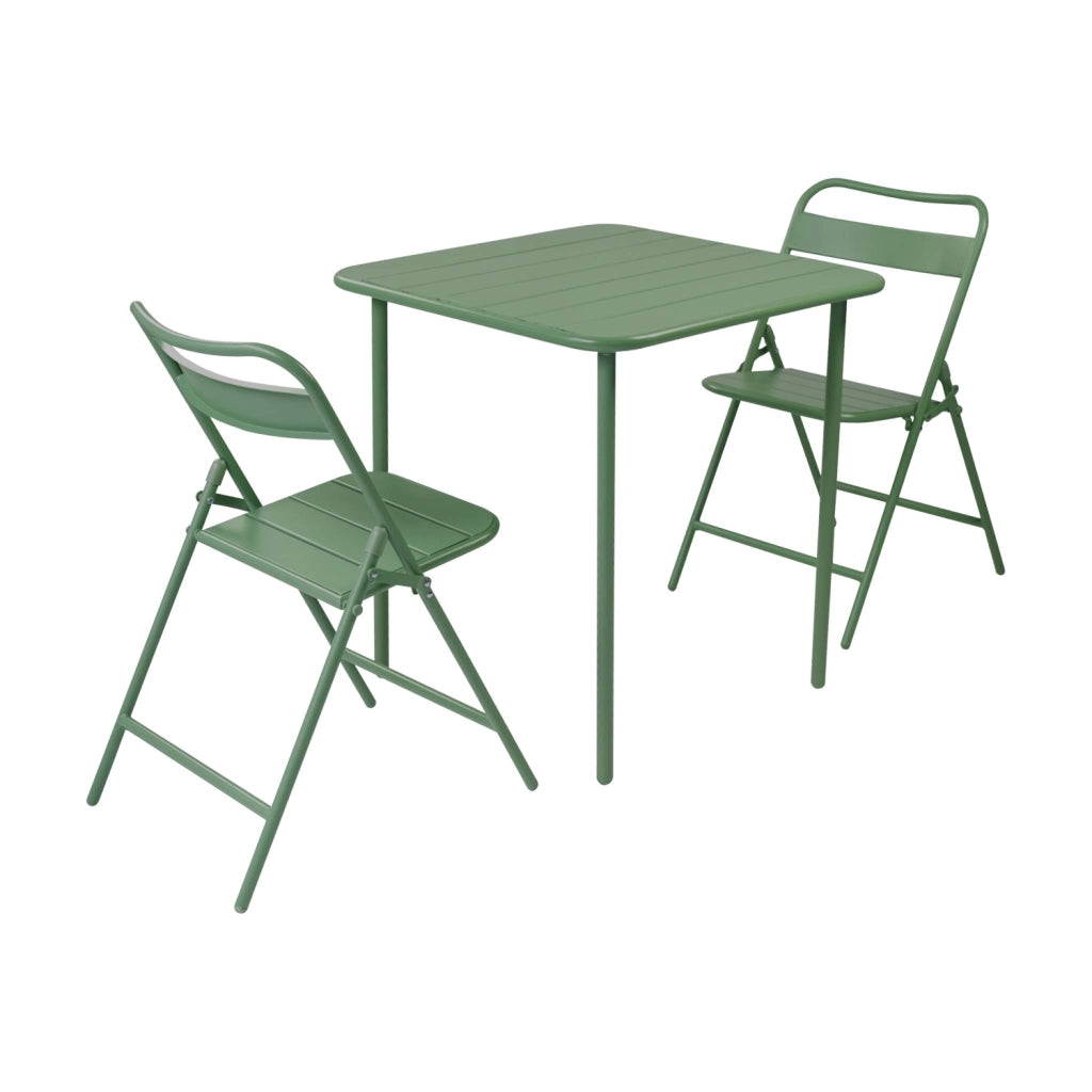 Set tavolo da giardino in acciaio con 2 sedie pieghevoli, 70cm, verde