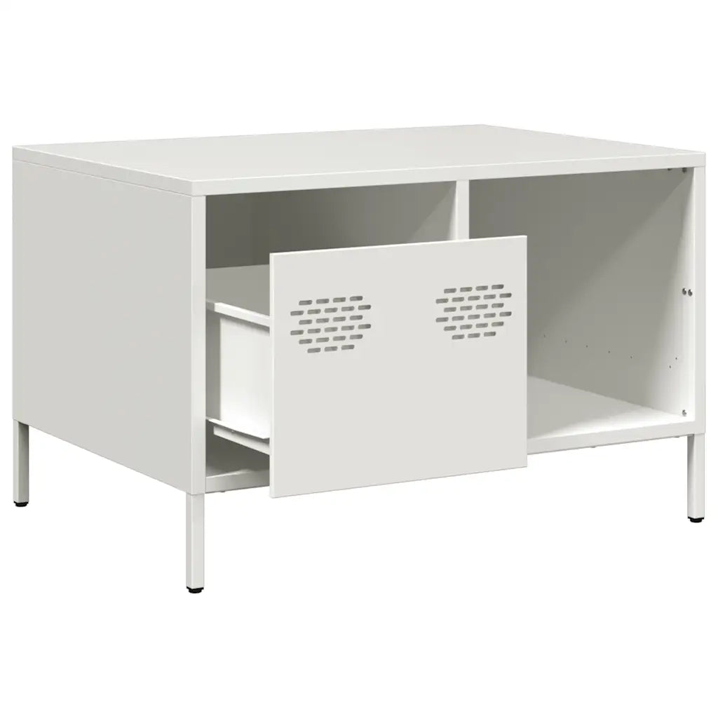 Tavolino da salotto | Tavolino da caff¨¨ | Tavolino da Soggiorno Bianco 68,5x50x43,5 cm in Acciaio Laminato a Freddo